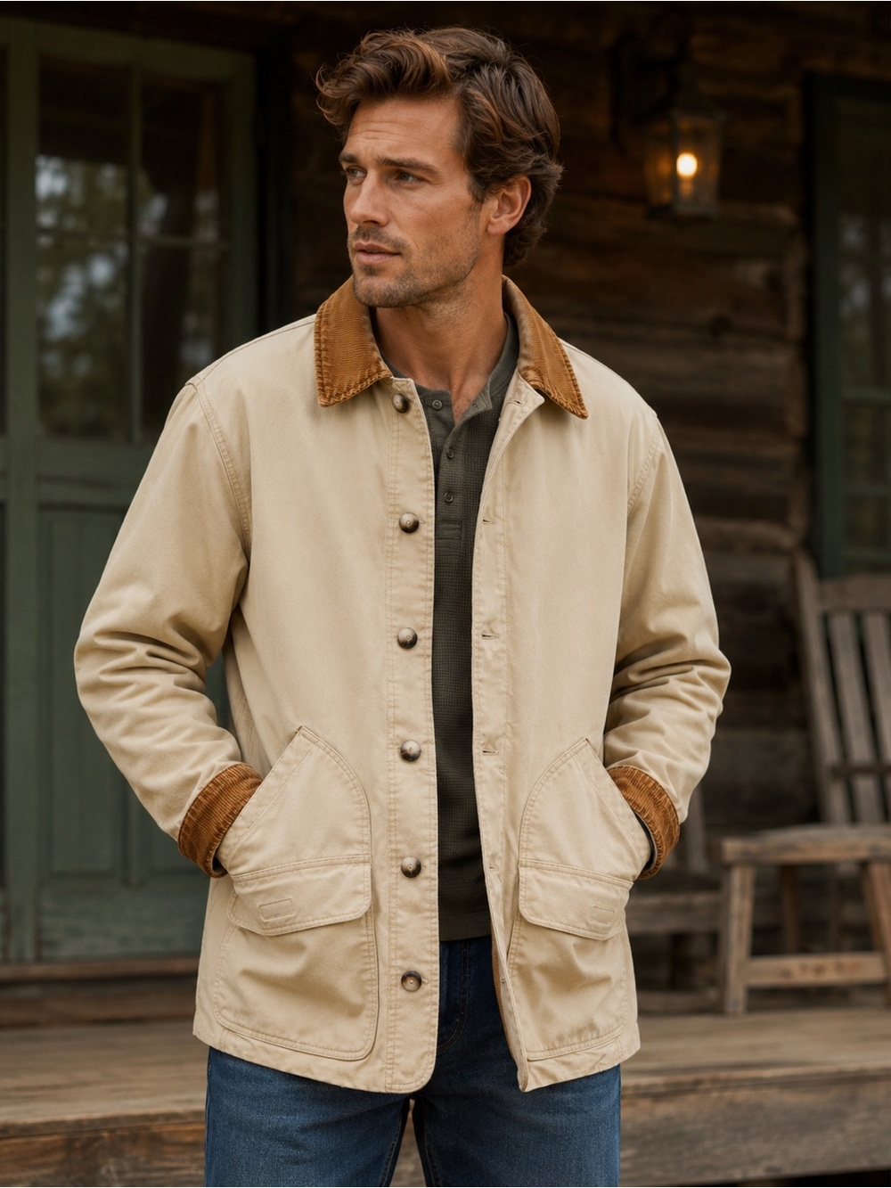 Canyon Ridge Canvas Barn Chore Jacket Tan Corduroy Collar Grunge Workwear‎ XLT